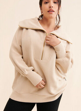 VARLEY BEIGE VINE HALF ZIP OTTOMAN KNIT PULLOVER SWEATSHIRT TOP SZ XL